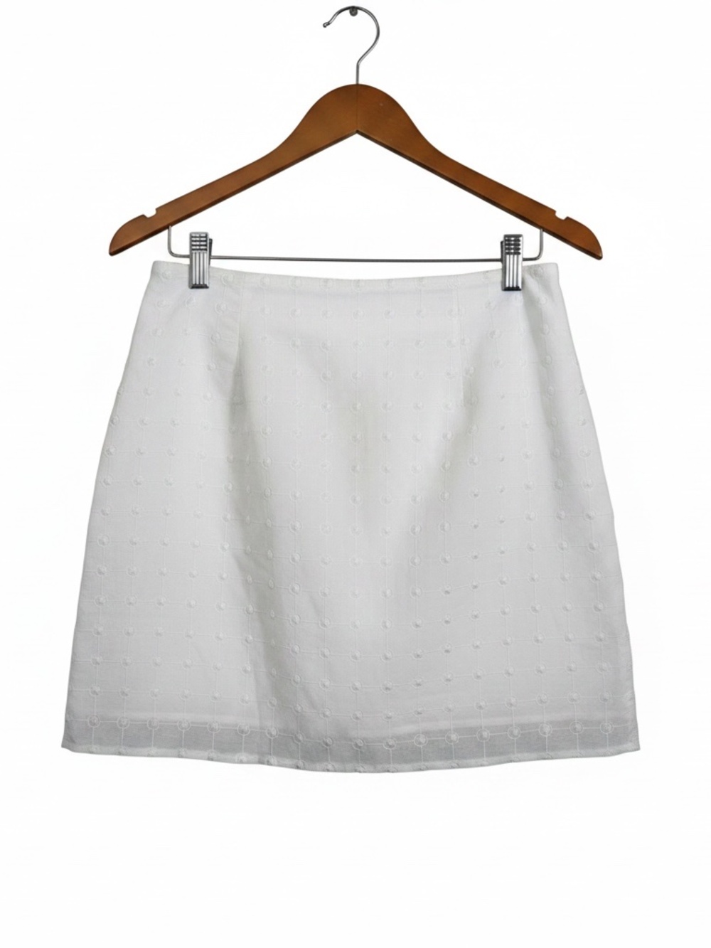 Coastal Dainty Sabo White Embroidered Dot Mini Skirt (M)